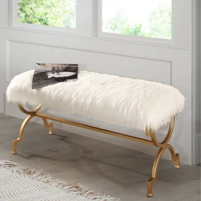 Miley White Faux Fur Bench White - Abbyson Living 3 Miley White Faux Fur Bench White - Abbyson Living - Image 2