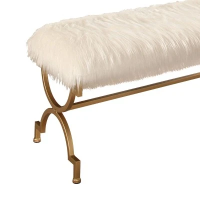 Miley White Faux Fur Bench White - Abbyson Living 4 Miley White Faux Fur Bench White - Abbyson Living - Image 3