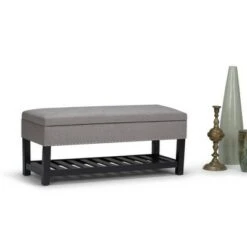 43" Riley Storage Ottoman Bench Dove Gray Linen Look Fabric - WyndenHall