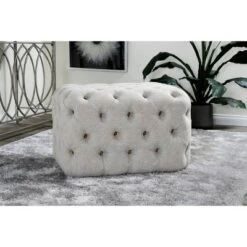 Olivia & May Linen Tufted Ottoman Bench Beige - Olivia & May