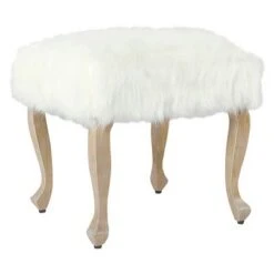 Faux Fur Ottoman with Wood Legs - HomePop White -Ottomans Official Shop unnamed file 158