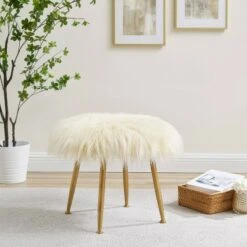 Arlo Faux Fur Stool - Linon Pink