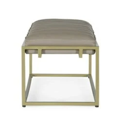 Riebe Contemporary Handmade Channel Stitch Ottoman Bench Dark Cream/Matte Gold - Christopher Knight Home