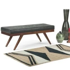 48" Keenan Mid Century Ottoman Bench Faux Air Leather - Wyndenhall Distressed Umber Brown