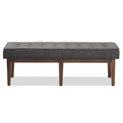 Lucca Mid Century Modern Walnut Wood Fabric Upholstered Button Tufted Bench Dark Gray - Baxton Studio 3 Lucca Mid Century Modern Walnut Wood Fabric Upholstered Button Tufted Bench Dark Gray - Baxton Studio