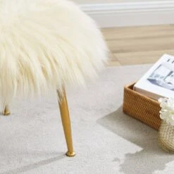 Arlo Faux Fur Stool - Linon Pink -Ottomans Official Shop unnamed file 163