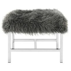 Horace Faux Lamb Square Bench - Safavieh Gray/chrome -Ottomans Official Shop unnamed file 1658