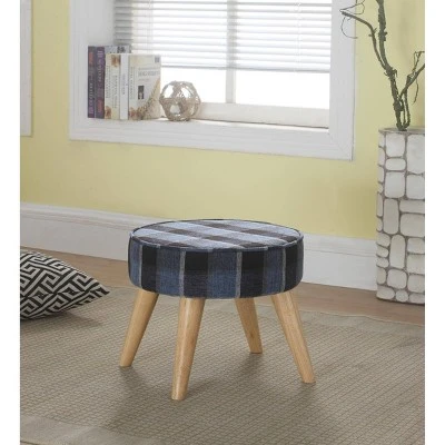 13.5" Mid-Century Foot Stool - Ore International Blue Tartan 4 13.5" Mid-Century Foot Stool - Ore International Blue Tartan - Image 2