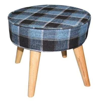 13.5" Mid-Century Foot Stool - Ore International Blue Tartan 5 13.5" Mid-Century Foot Stool - Ore International Blue Tartan - Image 3