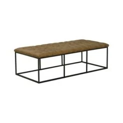 58" Draper Large Bench with Button Tufting Faux Leather Light Brown - HomePop -Ottomans Official Shop unnamed file 1708