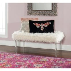 Faux Flokati Acrylic Leg Bench White - Linon -Ottomans Official Shop unnamed file 1729