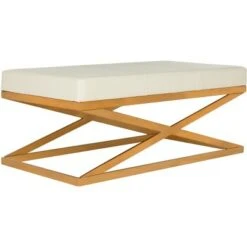 Alexes Faux Ostrich Bench - Cream/Gold - Safavieh -Ottomans Official Shop unnamed file 1762