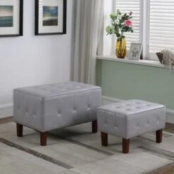 Ore International 1 Seating Stackable Bench with Wooden Legs Light Gray -Ottomans Official Shop unnamed file 1768