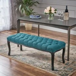 Roxana Traditional Tufted Diamond Bench Teal - Christopher Knight Home