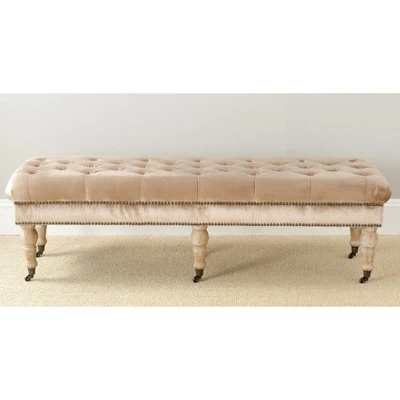 Barney Tufted Bench w/ Brass Nail Heads - Safavieh 3 Barney Tufted Bench w/ Brass Nail Heads - Safavieh