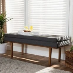 Arne Walnut Finished Bench - Baxton Studio Dark Gray 15 Arne Walnut Finished Bench - Baxton Studio Dark Gray -Ottomans Official Shop unnamed file 1837