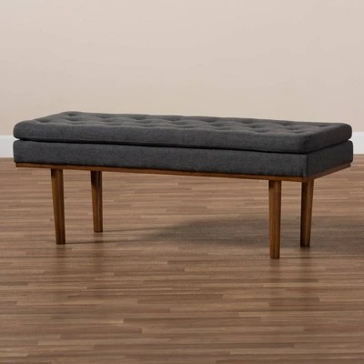 Arne Walnut Finished Bench - Baxton Studio Dark Gray 8 Arne Walnut Finished Bench - Baxton Studio Dark Gray - Image 6