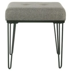 Mid Mod Square Stool Metal Hairpin Leg - Gray - HomePop