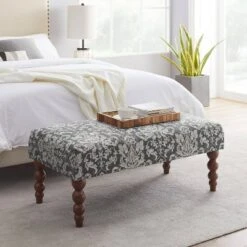 40" Claire Bench with Damascus Print Gray - Linon -Ottomans Official Shop unnamed file 2054