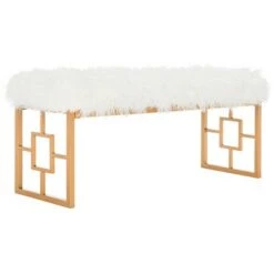 Mera Faux Lamb Bench - White - Safavieh -Ottomans Official Shop unnamed file 2100
