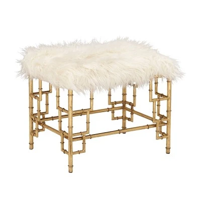 Olivia & May Modern Faux Fur Stool Gold - Olivia & May 5 Olivia & May Modern Faux Fur Stool Gold - Olivia & May - Image 3