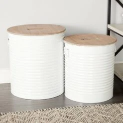 Olivia & May Set of 2 Farmhouse Metal Storage Ottoman White - Olivia & May