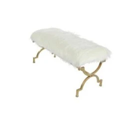 Olivia & May Faux Fur Cushion Bench White - Olivia & May -Ottomans Official Shop unnamed file 2215