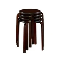 Set of 4 Bentwood Stools - Linon Espresso Brown