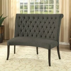 Brandta Button Tufted Round Loveseat Bench - HOMES: Inside + Out Gray/antique Black