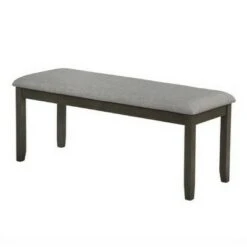 Wooden Bench with Fabric Upholstered Seat and Chamfered Legs - Benzara Gray/black -Ottomans Official Shop unnamed file 2325