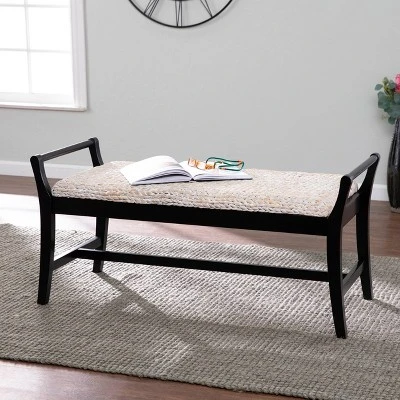 Trentwood Coastal 44.25" Water Hyacinth Bench Whitewashed/Black - Aiden Lane 6 Trentwood Coastal 44.25" Water Hyacinth Bench Whitewashed/Black - Aiden Lane - Image 4