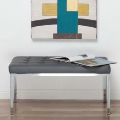 35" Studio Designs Home Lintel Tufted Bonded Leather Bench Gray -Ottomans Official Shop unnamed file 2376