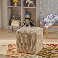 Tessie Knitted Foot Stool - Christopher Knight Home Beige
