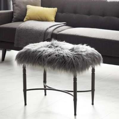 Olivia & May Modern Faux Fur Cushioned Stool Gray - Olivia & May 3 Olivia & May Modern Faux Fur Cushioned Stool Gray - Olivia & May