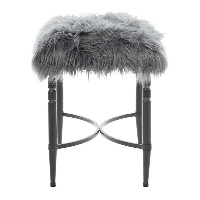 Olivia & May Modern Faux Fur Cushioned Stool Gray - Olivia & May 4 Olivia & May Modern Faux Fur Cushioned Stool Gray - Olivia & May - Image 2
