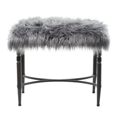 Olivia & May Modern Faux Fur Cushioned Stool Gray - Olivia & May 6 Olivia & May Modern Faux Fur Cushioned Stool Gray - Olivia & May - Image 4