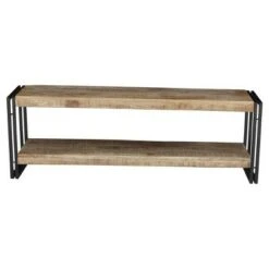 Handcrafted Reclaimed Wood and Metal 60" Storage Entryway Bench with Shelf - Timbergirl