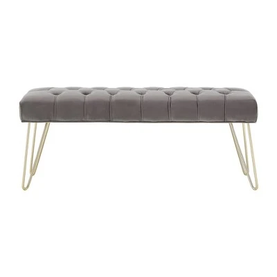 Hewett Velvet Tufted Metal Bench - Inspire Q Black 3 Hewett Velvet Tufted Metal Bench - Inspire Q Black