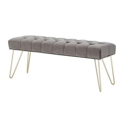 Hewett Velvet Tufted Metal Bench - Inspire Q Black 10 Hewett Velvet Tufted Metal Bench - Inspire Q Black - Image 8
