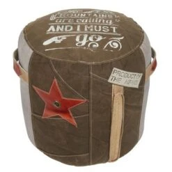 Olivia & May Canvas Pouf with Star Motif Brown - Olivia & May