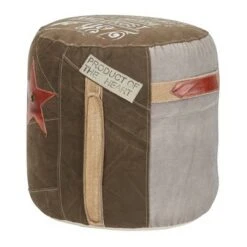 Olivia & May Canvas Pouf with Star Motif Brown - Olivia & May -Ottomans Official Shop unnamed file 2472