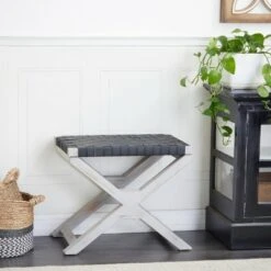 Woven Faux Leather Stool - Olivia & May Black