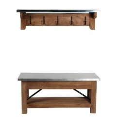 Millwork Bench with Coat Hook Shelf Wood and Zinc Metal Silver/Light Amber - Alaterre Furniture