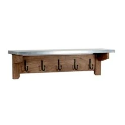 Millwork Bench with Coat Hook Shelf Wood and Zinc Metal Silver/Light Amber - Alaterre Furniture -Ottomans Official Shop unnamed file 2538