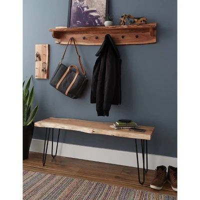 48" Hairpin Live Edge Wood Bench with Coat Hook Shelf Set Natural - Alaterre Furniture 3 48" Hairpin Live Edge Wood Bench with Coat Hook Shelf Set Natural - Alaterre Furniture