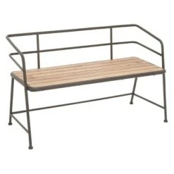 Metal and Wood Bench Slat Back Black/Brown - Olivia & May