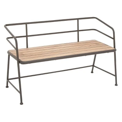 Metal and Wood Bench Slat Back Black/Brown - Olivia & May 3 Metal and Wood Bench Slat Back Black/Brown - Olivia & May