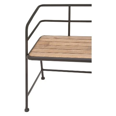 Metal and Wood Bench Slat Back Black/Brown - Olivia & May 4 Metal and Wood Bench Slat Back Black/Brown - Olivia & May - Image 2