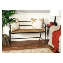 Metal and Wood Bench Slat Back Black/Brown - Olivia & May 7 Metal and Wood Bench Slat Back Black/Brown - Olivia & May -Ottomans Official Shop unnamed file 2569