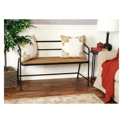 Metal and Wood Bench Slat Back Black/Brown - Olivia & May 5 Metal and Wood Bench Slat Back Black/Brown - Olivia & May - Image 3